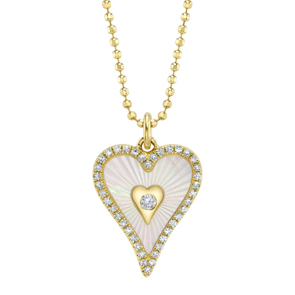 TWO TONE ROSE GOLD DIAMOND PAVE RIBBED HEART SPARKLE CHAIN NECKLACE