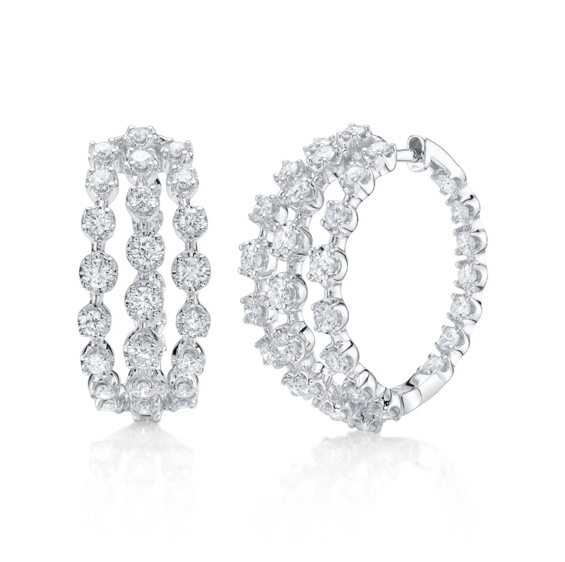 WHITE GOLD DIAMOND CROWN SETTING HOOP EARRING