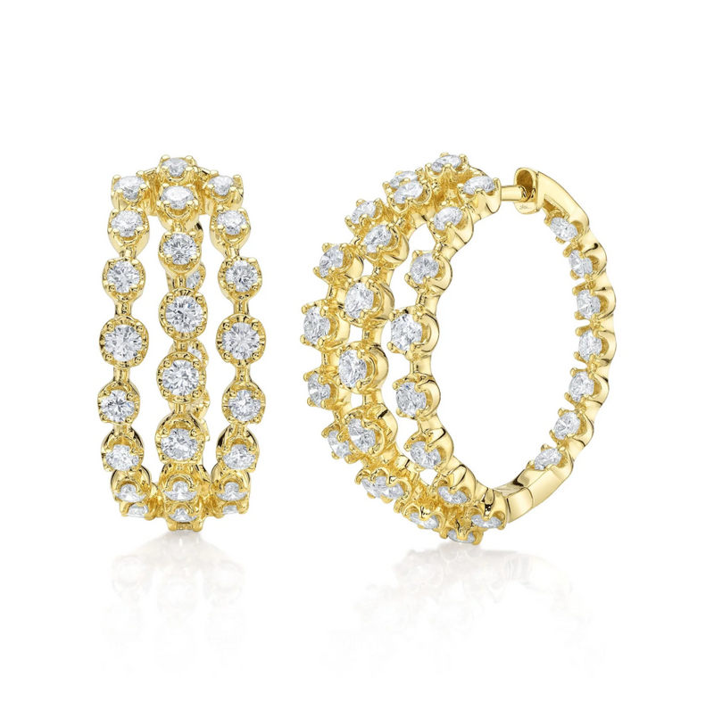 WHITE GOLD DIAMOND CROWN SETTING HOOP EARRING