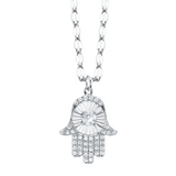 14K YELLOW GOLD DIAMOND PAVE RIBBED HAMSA SPARKLE CHAIN NECKLACE