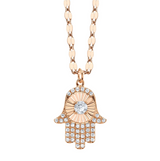 14K YELLOW GOLD DIAMOND PAVE RIBBED HAMSA SPARKLE CHAIN NECKLACE