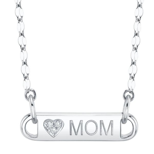 ROSE GOLD DIAMOND HEART "MOM" ID SPARKLE CHAIN NECKLACE