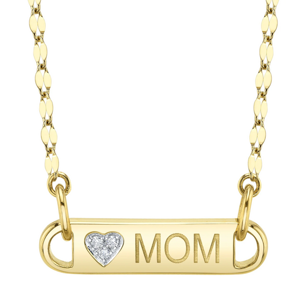 WHITE GOLD DIAMOND HEART "MOM" ID SPARKLE CHAIN NECKLACE