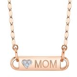 WHITE GOLD DIAMOND HEART "MOM" ID SPARKLE CHAIN NECKLACE