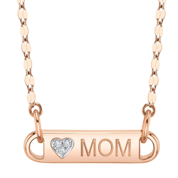 ROSE GOLD DIAMOND HEART "MOM" ID SPARKLE CHAIN NECKLACE