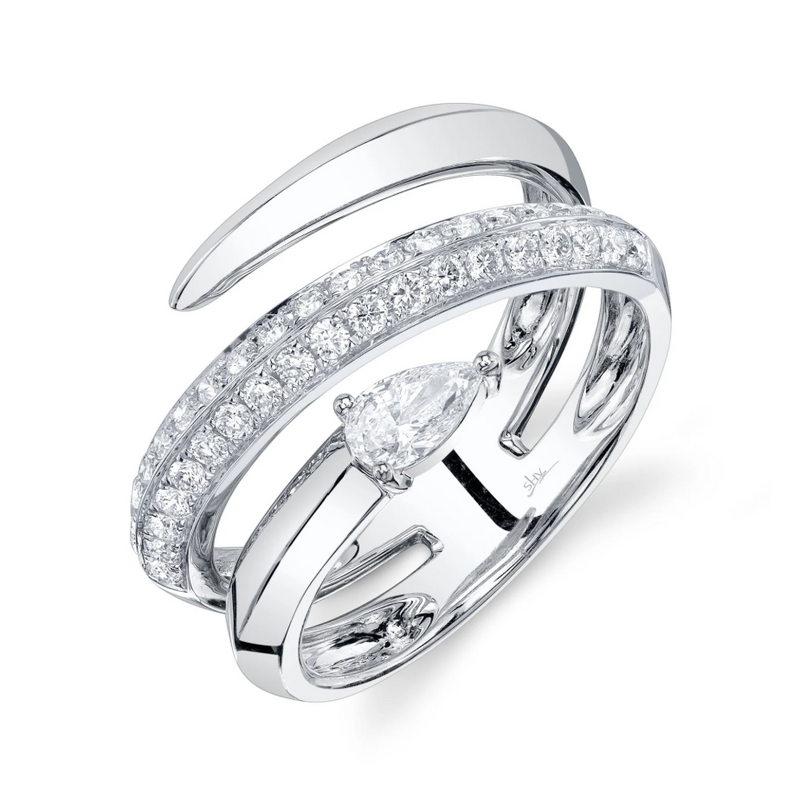 TWO TONE YELLOW GOLD DIAMOND PEAR RING