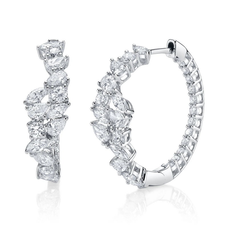 YELLOW GOLD DIAMOND MARQUISE PEAR HOOP EARRING