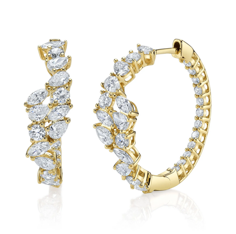 YELLOW GOLD DIAMOND MARQUISE PEAR HOOP EARRING