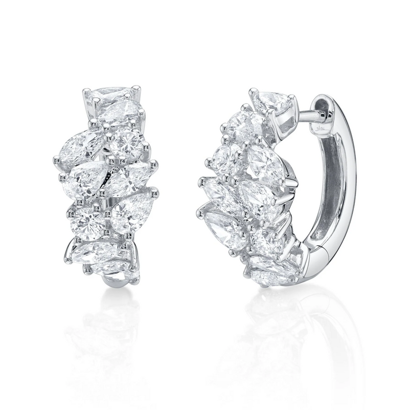 YELLOW GOLD DIAMOND MARQUISE PEAR ICY HOOP EARRING