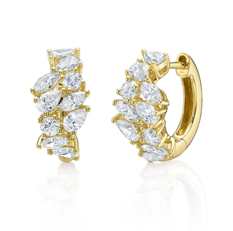 YELLOW GOLD DIAMOND MARQUISE PEAR ICY HOOP EARRING