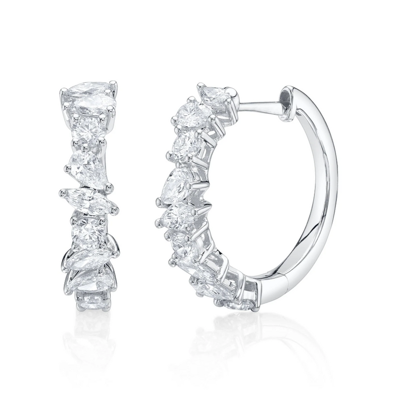 YELLOW GOLD DIAMOND MARQUISE PEAR ICY HOOP EARRING