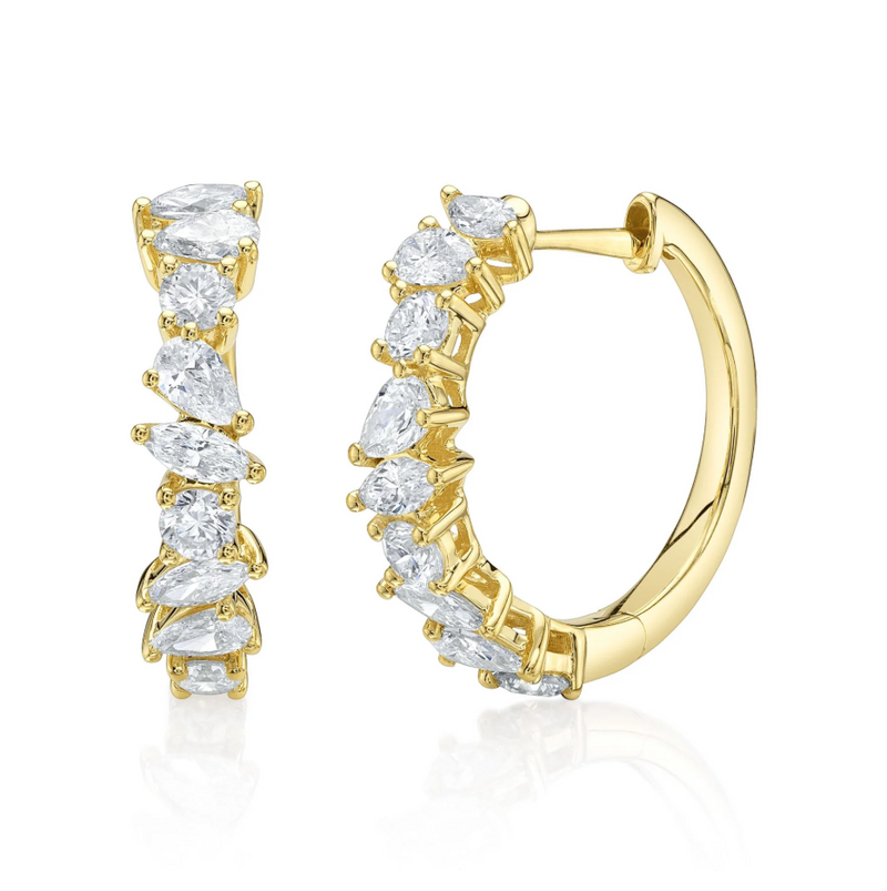 YELLOW GOLD DIAMOND MARQUISE PEAR ICY HOOP EARRING