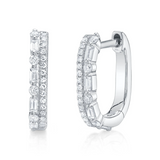 WHITE GOLD DIAMOND BAGUETTE OVAL HUGGIE EARRING