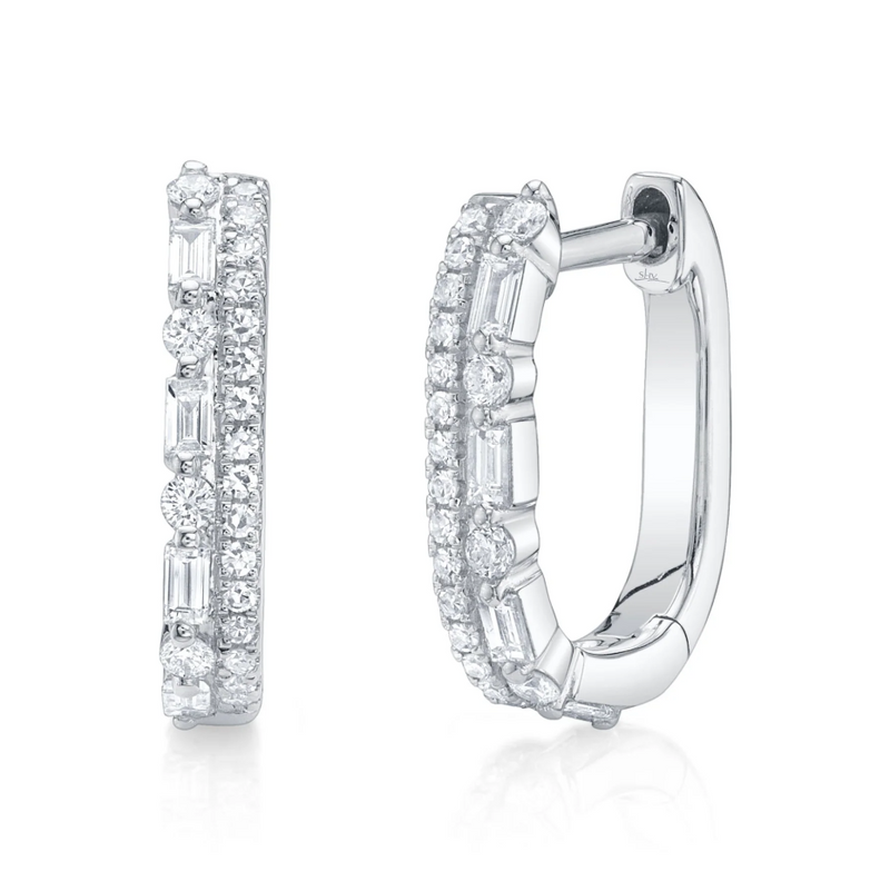 WHITE GOLD DIAMOND BAGUETTE OVAL HUGGIE EARRING