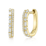 WHITE GOLD DIAMOND BAGUETTE OVAL HUGGIE EARRING