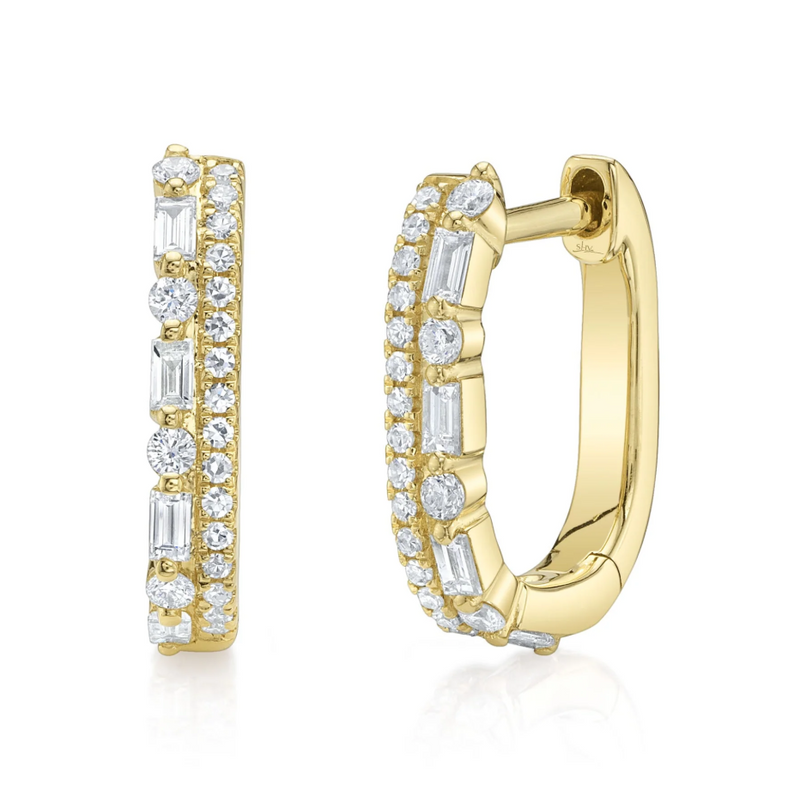 WHITE GOLD DIAMOND BAGUETTE OVAL HUGGIE EARRING