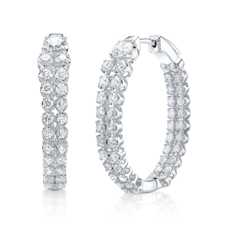WHITE GOLD DIAMOND CROWN SETTING HOOP EARRING