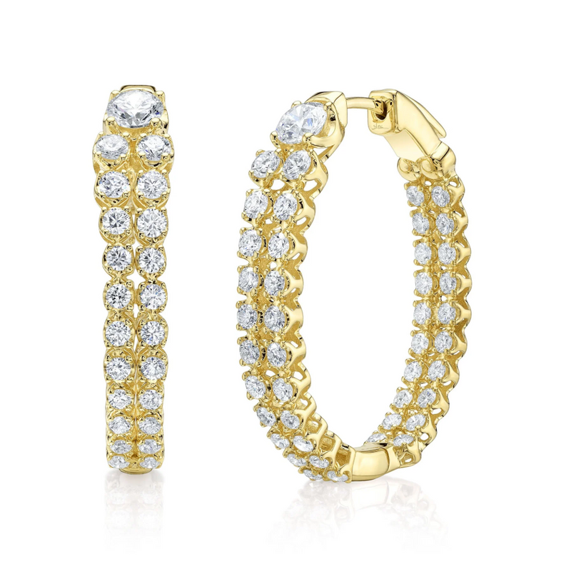 WHITE GOLD DIAMOND CROWN SETTING HOOP EARRING