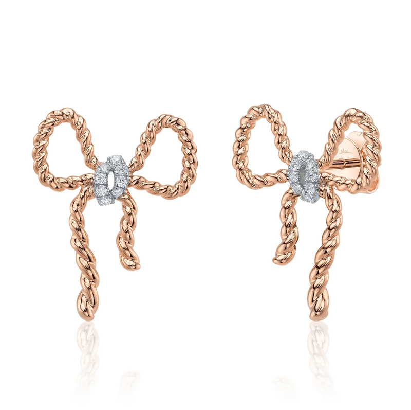 YELLOW GOLD DIAMOND BOW STUD EARRING