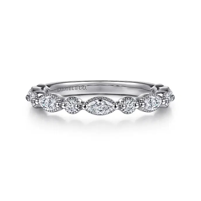 Esperanza - 14K White Gold Double Prongs Marquise and Round Diamond Anniversary Band - 0.5 ct