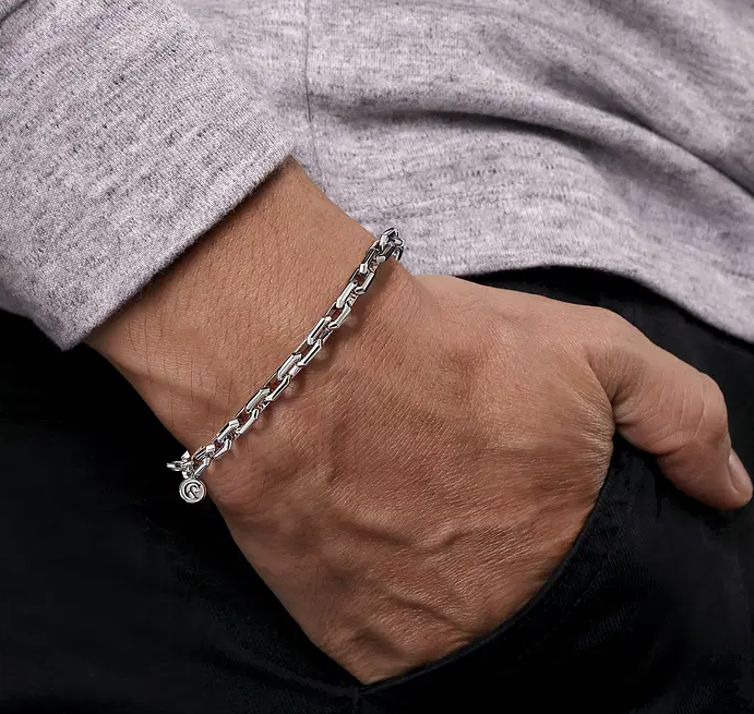 925 Sterling Silver Solid Faceted Chain Bracelet