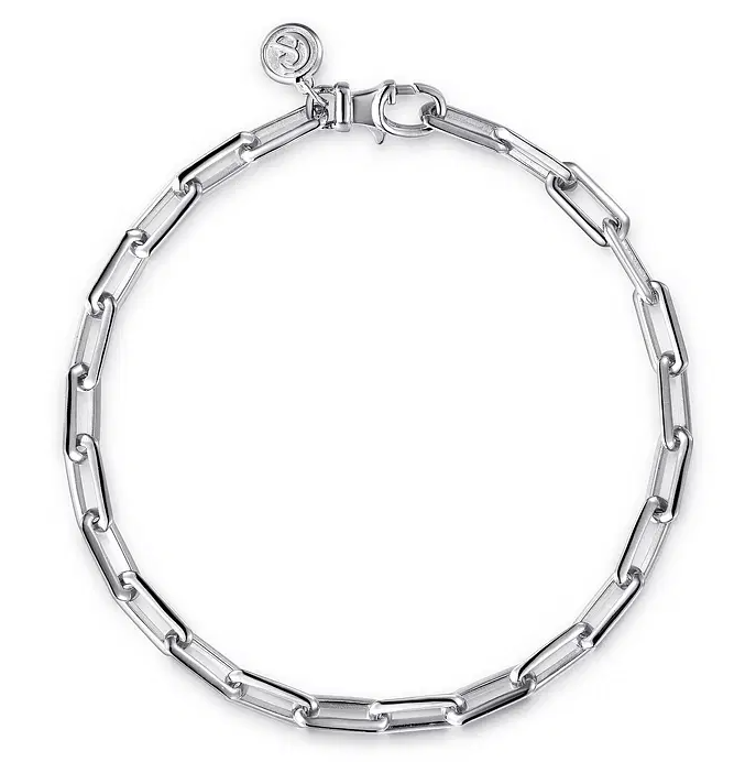 925 Sterling Silver Solid Elongated Chain Bracelet
