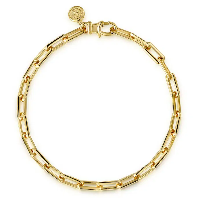 14K Yellow Gold Solid Elongated Chain Bracelet