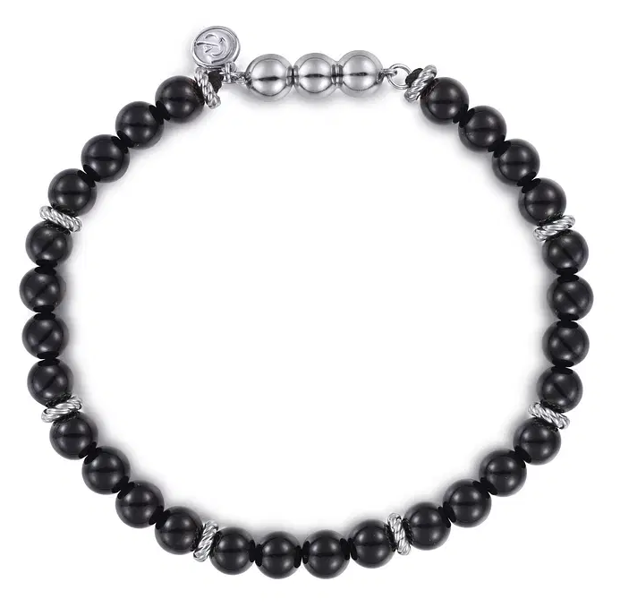 925 Sterling Silver and 6mm Black Onyx Beaded Bracelet