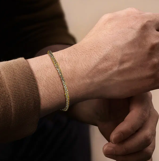 14K Yellow Gold Men's Wheat Chain Bracelet