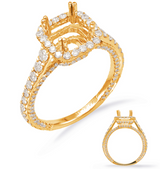 14K Yellow Gold Diamond Cushion Halo Semi-Mount