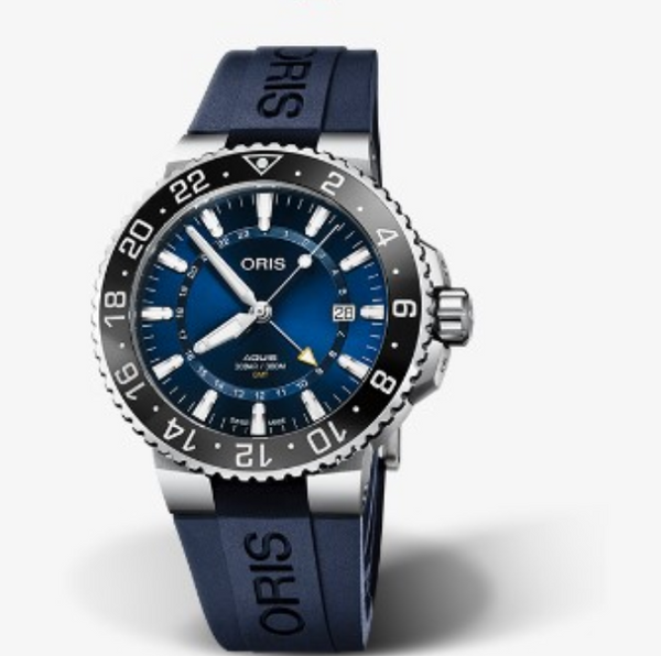 Oris Aquis Gmt Date, Black Rubber Band Blue Dial
