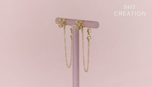 14K Yellow Gold Diamond Trio and Chain Earrings