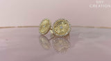 14K Yellow Gold Diamond Fluted Round Disc Earrings