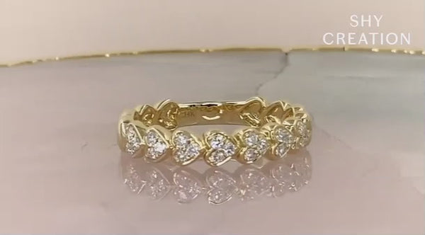 14k Yellow Gold Diamond Heart Band