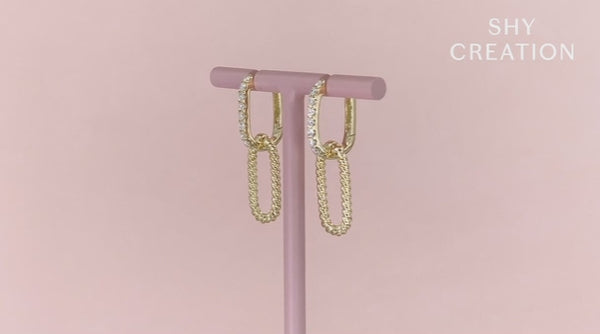 14K Yellow Gold Diamond Oval Hoop and Rope Hoop Earrings