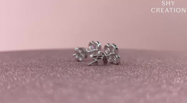 14K White Gold Diamond Clover Earrings