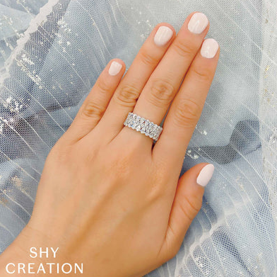 14K White Gold Round and Pear Diamond Ring