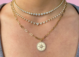 14K Yellow Gold Diamond Compass Paperclip Necklace
