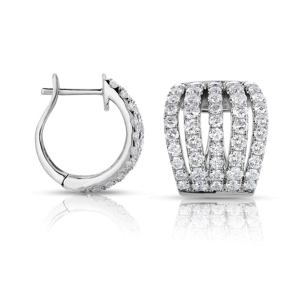 14K White Gold Diamond Multi-Row Huggie Earrings-EARRINGS-MWI Jewelry-