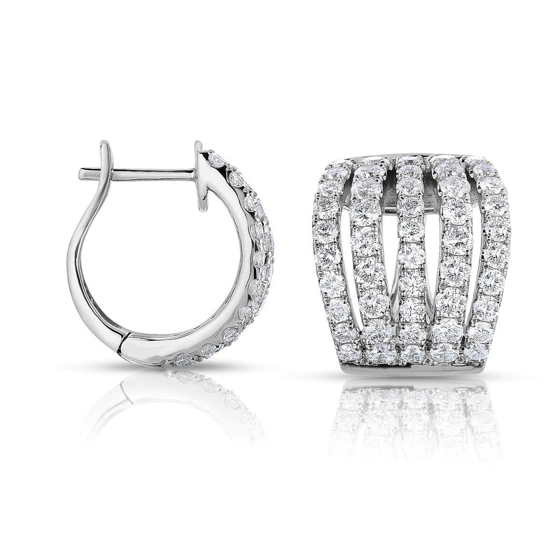 14K White Gold Diamond Multi-Row Huggie Earrings-EARRINGS-MWI Jewelry-