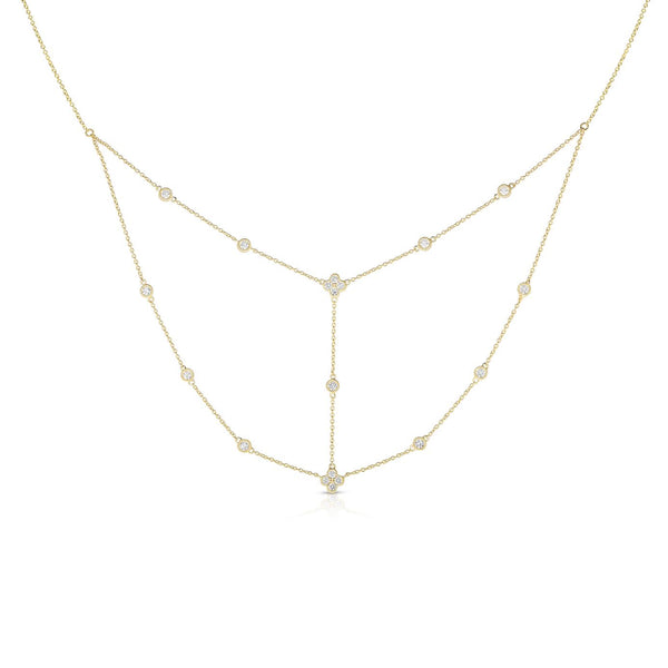 14K Yellow Gold Diamond Flower Layer Necklace-Necklaces-MWI Jewelry-