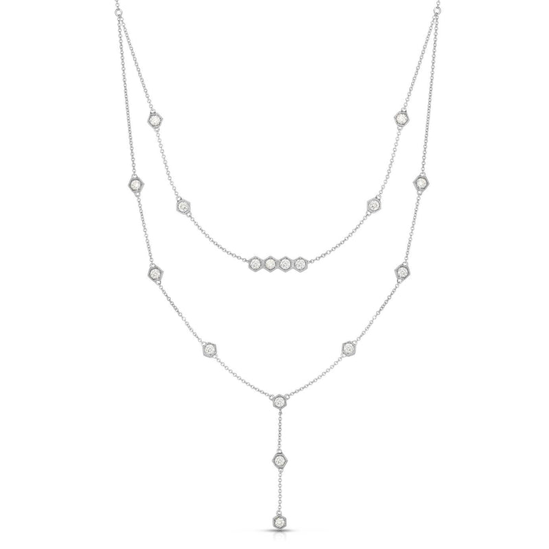 14K White Gold Diamond Double Strand Necklace