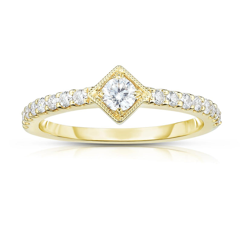 14K Yellow Gold Diamond Square Center Stackable Ring-Rings-MWI Jewelry-