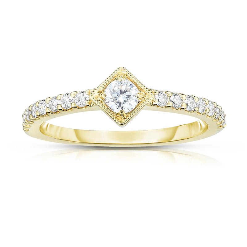 14K Yellow Gold Diamond Square Center Stackable Ring