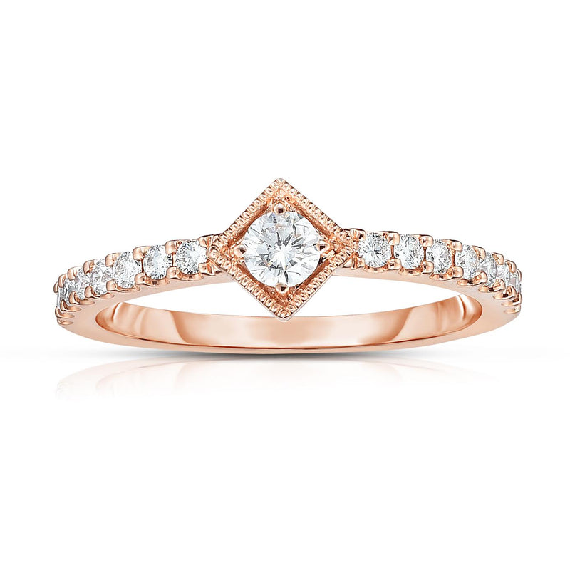 14K Rose Gold Diamond Square Center Stackable Ring
