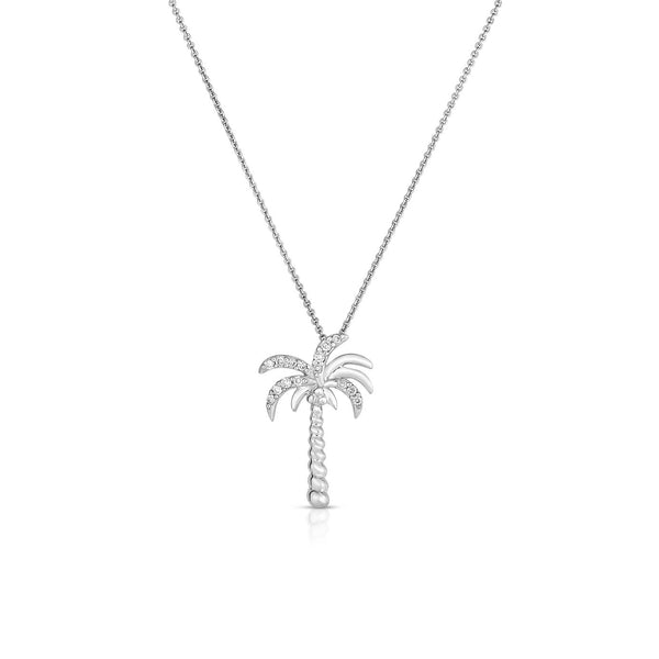 14K White Gold Diamond Palm Tree Necklace