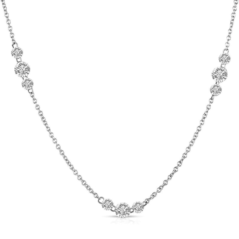 14K White Gold Round Drilled Diamond By The Yard Necklace