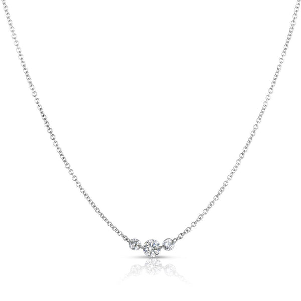 14K White Gold Drilled Diamond Three Stone Necklace-Necklaces-MWI Jewelry-