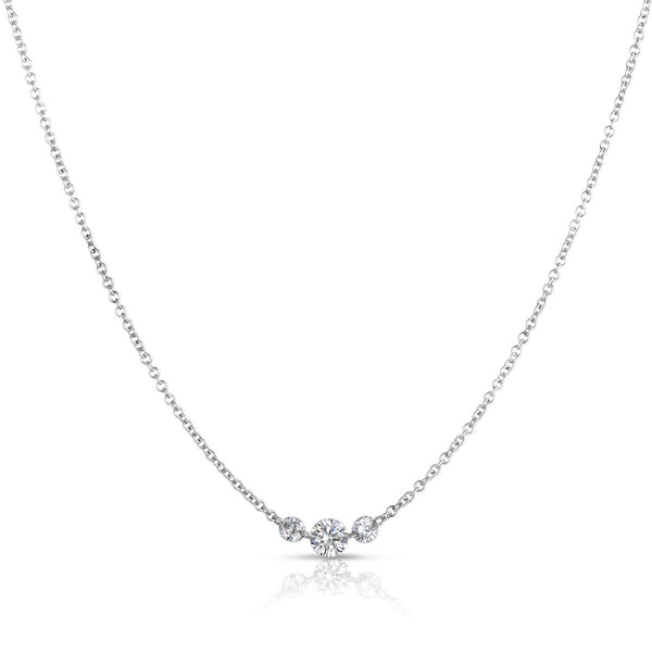 14K White Gold Drilled Diamond Three Stone Necklace