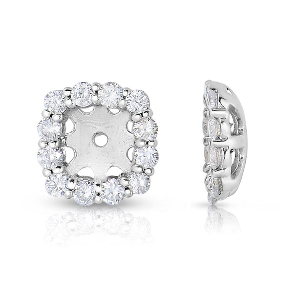 14K White Gold Diamond Cushion Cut Halo Earring Jackets-EARRINGS-MWI Jewelry-